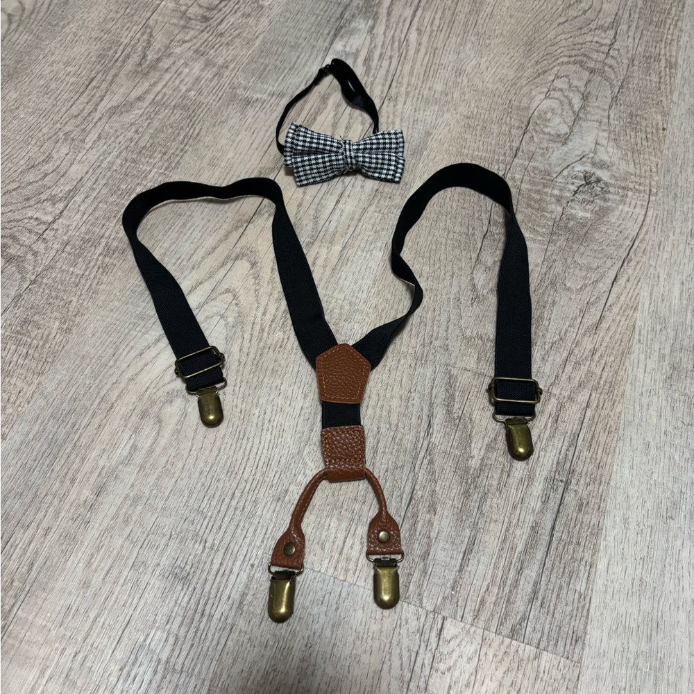 Brown and Black Suspenders with Bow Tie Set